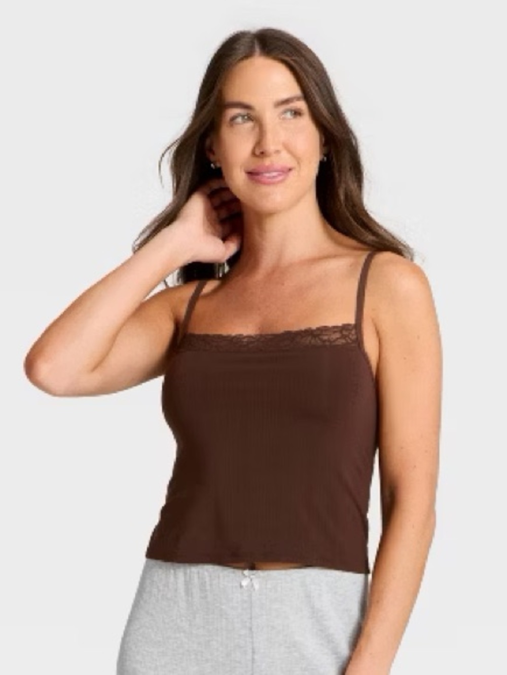 Auden Brown Slim Cami with Lace Trim